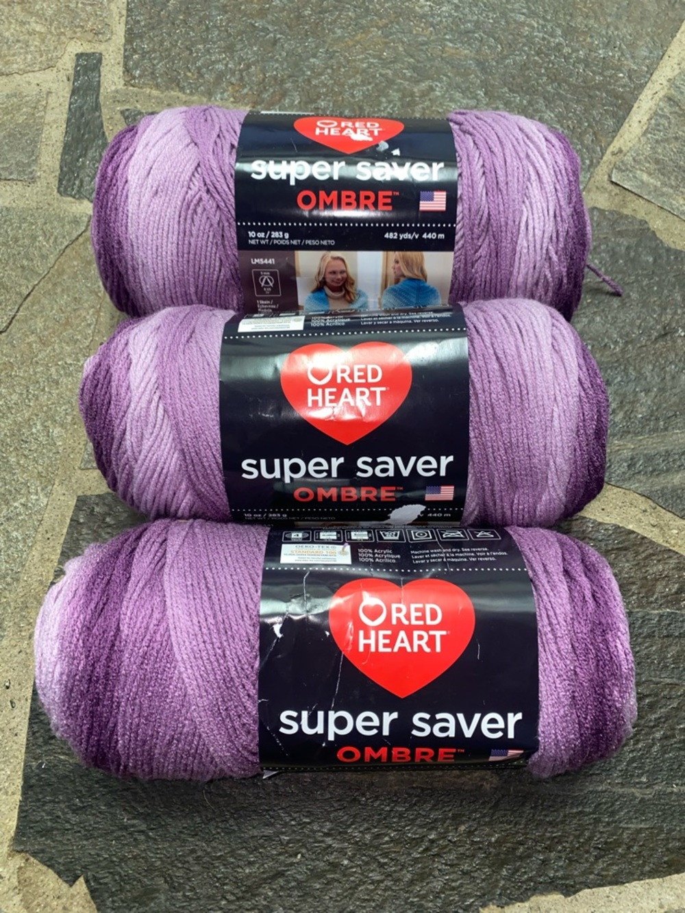 Red Heart Super Saver Ombre Yarn - Purple Ombre (3 Skeins)